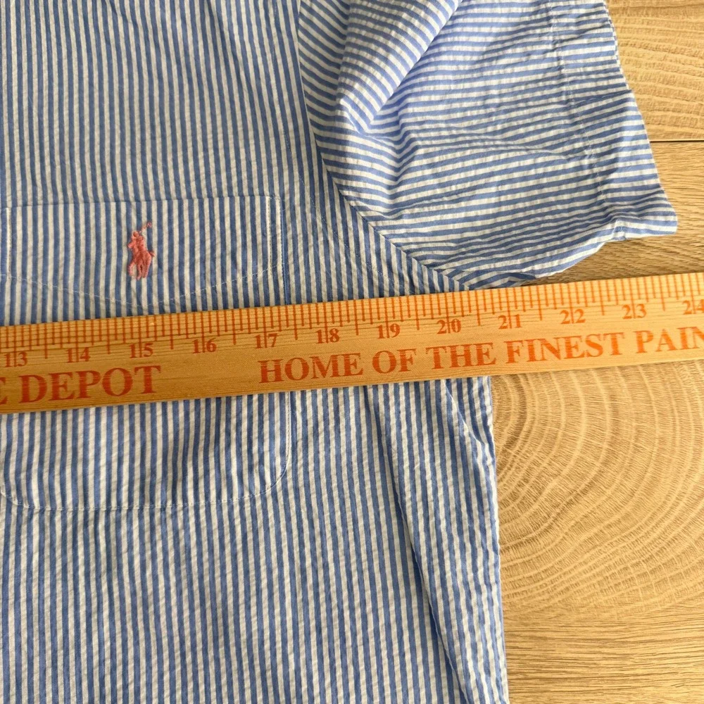 Polo Ralph Lauren Seersucker Shirt Button Down Mens S Blue Striped Untucked Fit